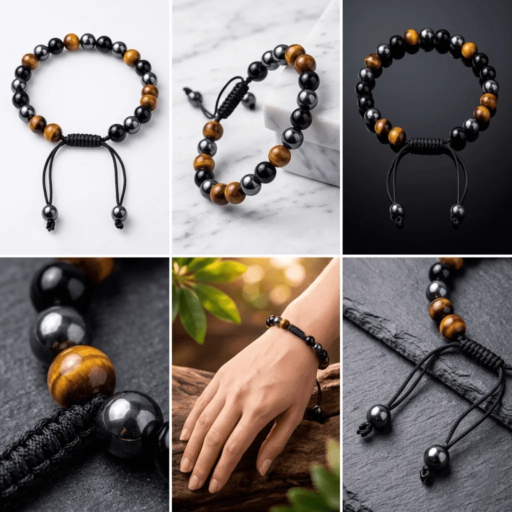 SHIELD OF STRENGTH HEMATITE & TIGER EYE BRACELET