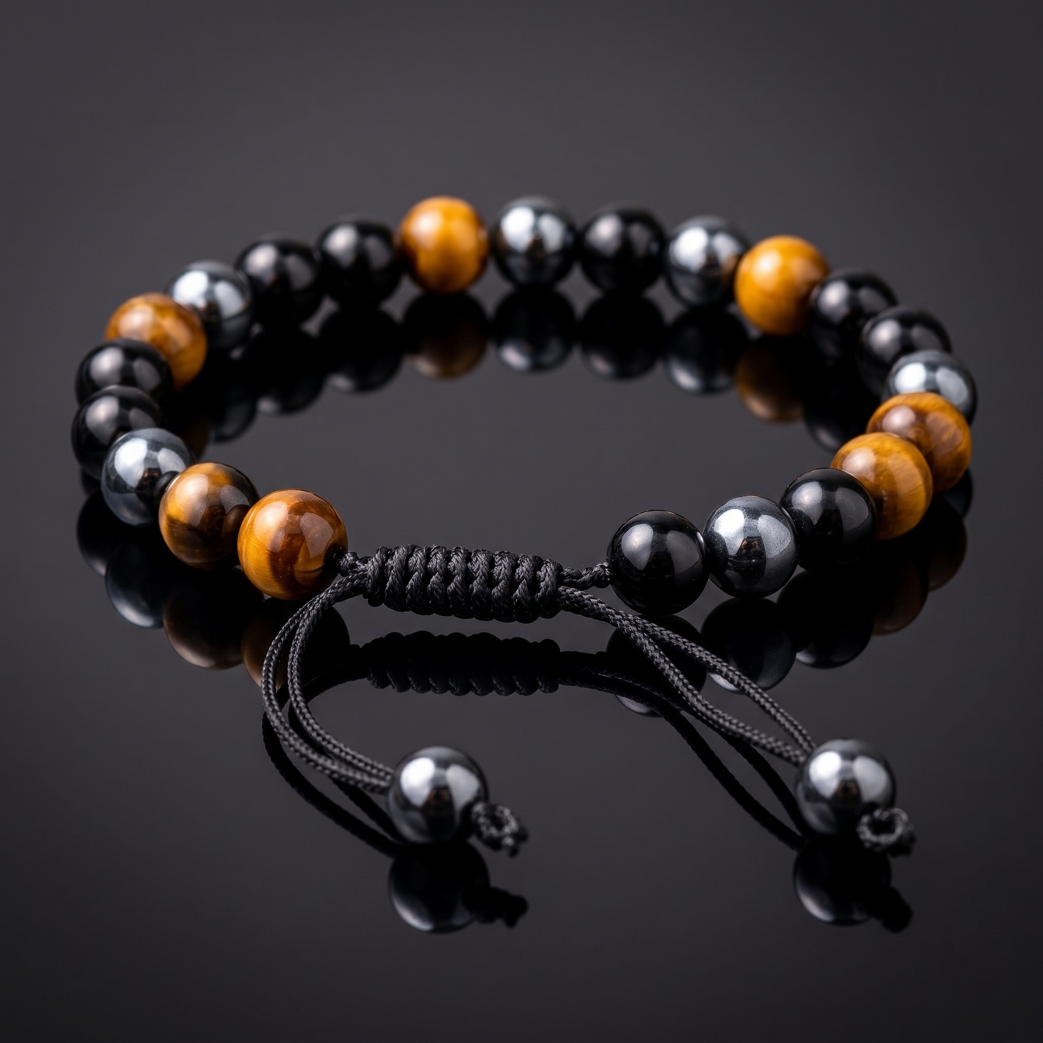 SHIELD OF STRENGTH HEMATITE & TIGER EYE BRACELET